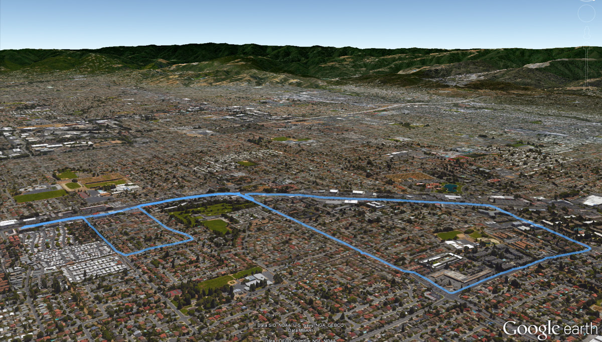 Santa Clara, California. 4.9 miles, 8:30 minutes per mile