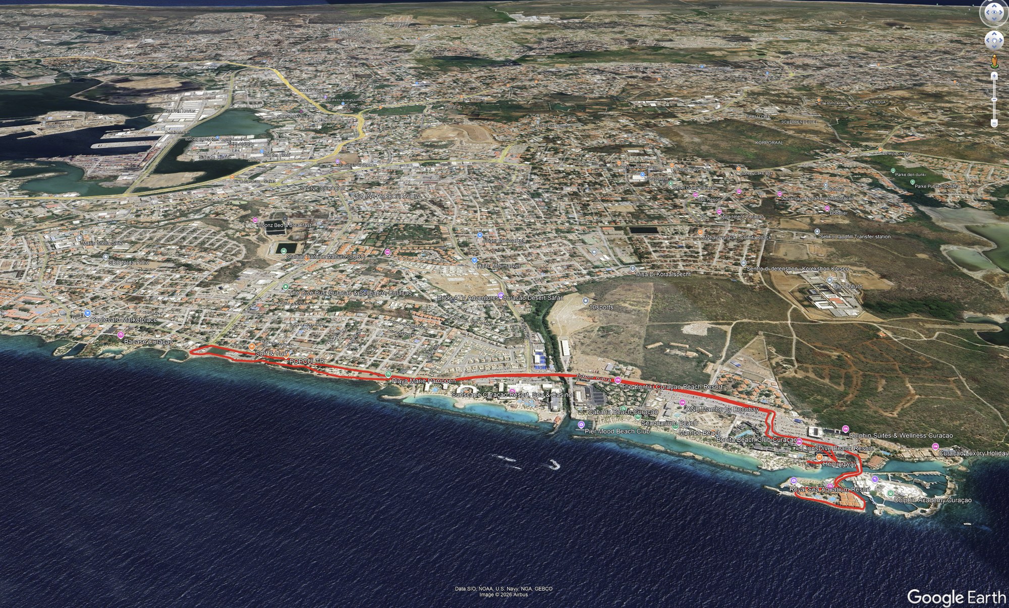 Route map for Willemstad, Curaçao – March 8, 2025